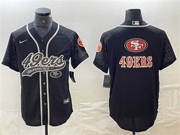 Mens San Francisco 49ers Black Reflective Team Big Logo With Patch Cool Base Stitched Baseball Jersey->san francisco 49ers->NFL Jersey